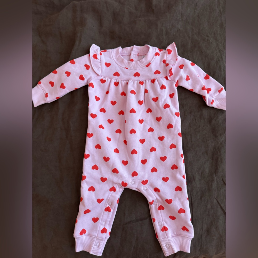 Carter's Pink Onesie with Red Heart Pattern Brand New